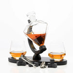 Diamond shaped whiskey decanter set with 2 glasses and a luxury wooden stand