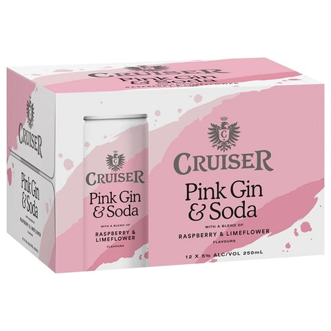 Cruisers pink gin &amp; soda 5% 12pk 250ml Cans