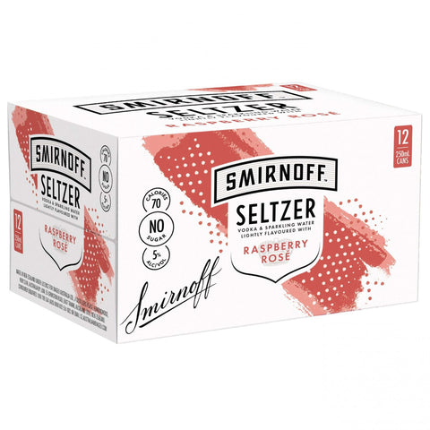 Smirnoff Seltzer Raspberry Rose 5%  12pk 250ml cans