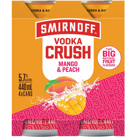 Smirnoff Crush Mango & Peach 440ml 5.7% 4pk CANS
