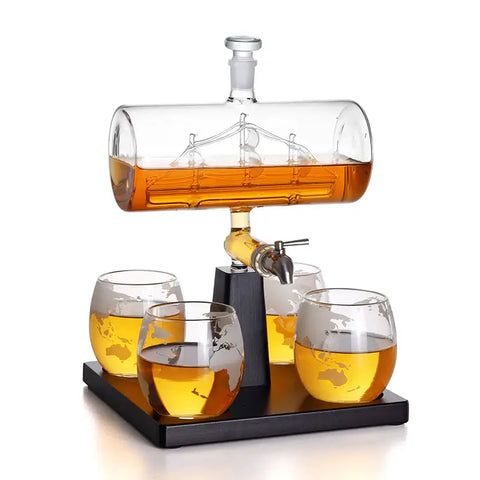 Decanter Per Whisky Con Nave All'Interno - 1000 Ml Con 4 Bicchieri - Incisione Personalizzabile - Idea Regalo - Foto 2