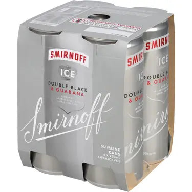 Smirnoff Ice Double Black Guarana 7% 4 Pack Cans 250ml