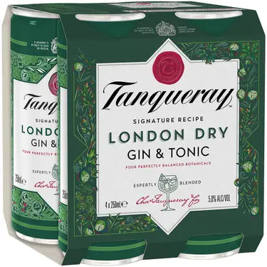 Tanqueray Gin & Tonic 5% 4 Pack Cans 250ml