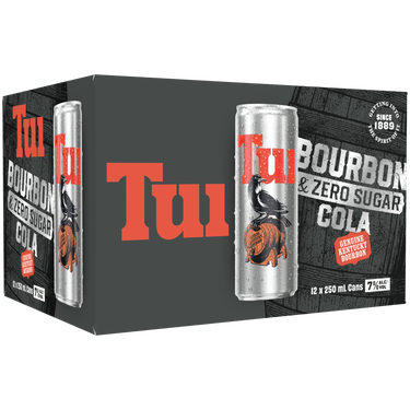 Tui Bourbon & Cola Zero Sugar 7% 12 Pack Cans 250ml