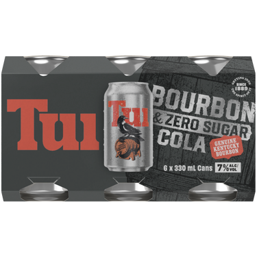 Tui Bourbon & Cola Zero Sugar 7% 6 Pack Cans 330ml