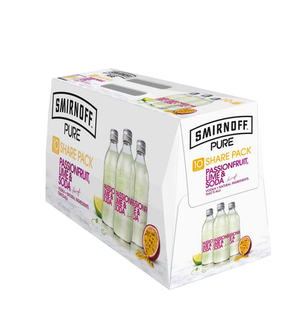 Smirnoff Pure Passionfruit Lime,Soda 4.5% 10pk 300mL btls